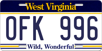 WV license plate OFK996