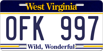 WV license plate OFK997