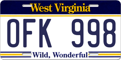 WV license plate OFK998