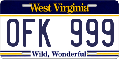 WV license plate OFK999