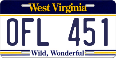 WV license plate OFL451
