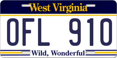 WV license plate OFL910