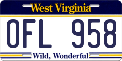 WV license plate OFL958
