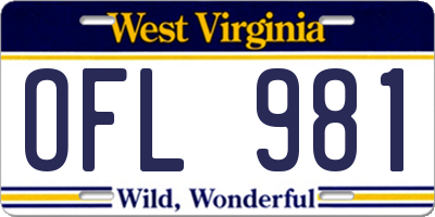 WV license plate OFL981