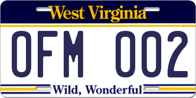 WV license plate OFM002