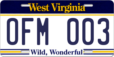 WV license plate OFM003