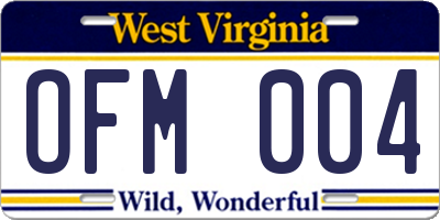 WV license plate OFM004