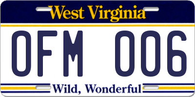 WV license plate OFM006