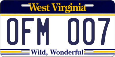 WV license plate OFM007