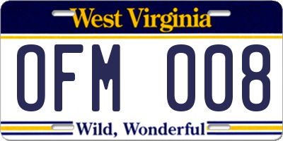 WV license plate OFM008