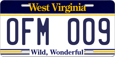 WV license plate OFM009