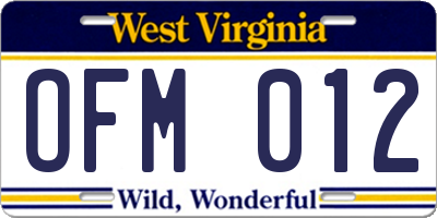 WV license plate OFM012