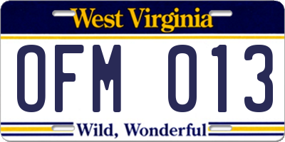 WV license plate OFM013