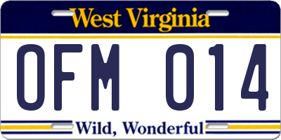 WV license plate OFM014
