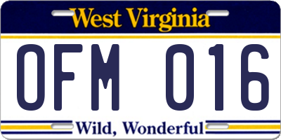 WV license plate OFM016