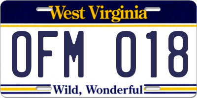 WV license plate OFM018