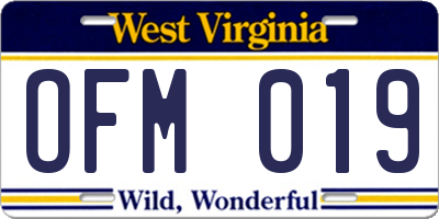WV license plate OFM019