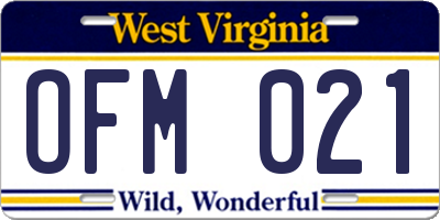 WV license plate OFM021