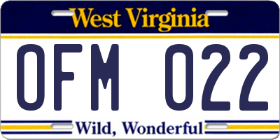 WV license plate OFM022