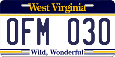 WV license plate OFM030