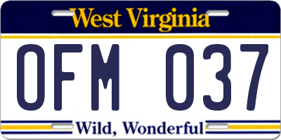 WV license plate OFM037