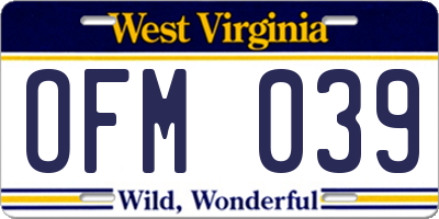 WV license plate OFM039