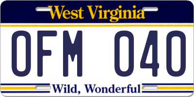 WV license plate OFM040