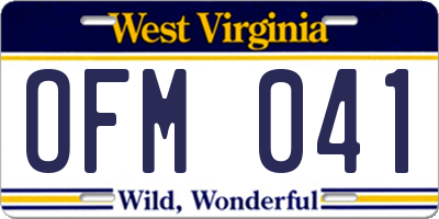 WV license plate OFM041