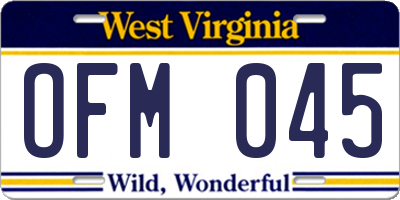 WV license plate OFM045