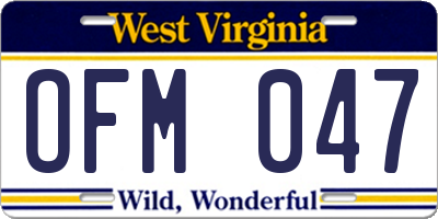 WV license plate OFM047