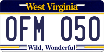 WV license plate OFM050