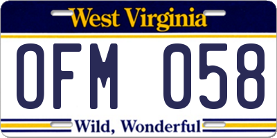 WV license plate OFM058