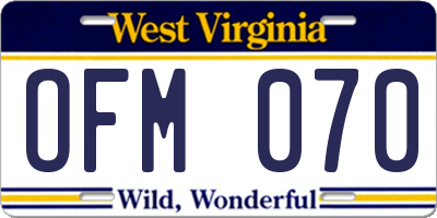 WV license plate OFM070