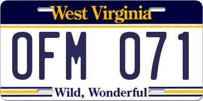 WV license plate OFM071