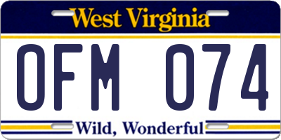 WV license plate OFM074