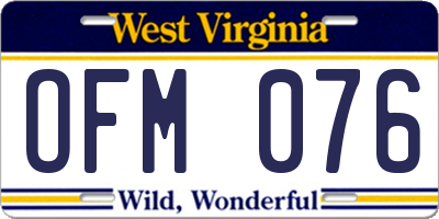 WV license plate OFM076