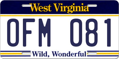 WV license plate OFM081