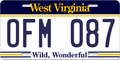 WV license plate OFM087