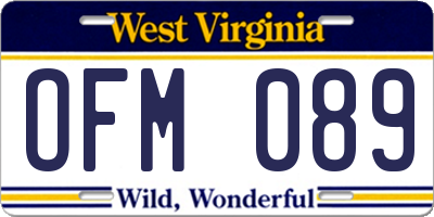 WV license plate OFM089