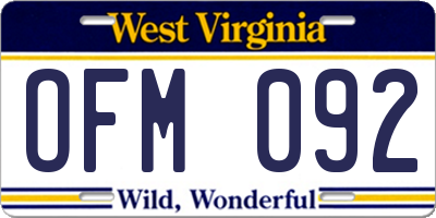 WV license plate OFM092