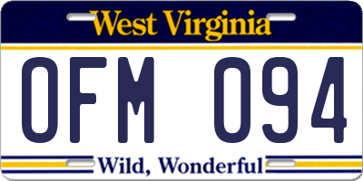 WV license plate OFM094