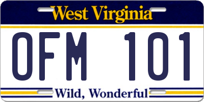 WV license plate OFM101