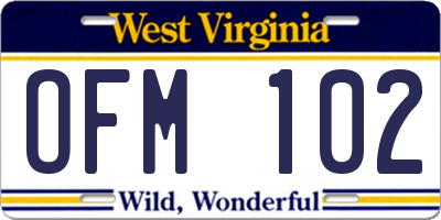 WV license plate OFM102