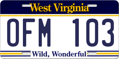 WV license plate OFM103
