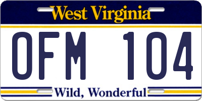 WV license plate OFM104