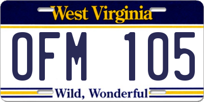 WV license plate OFM105
