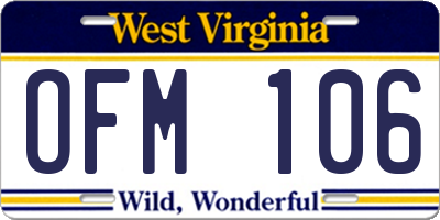 WV license plate OFM106