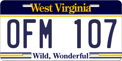 WV license plate OFM107