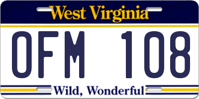 WV license plate OFM108
