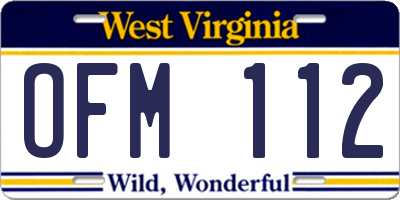 WV license plate OFM112